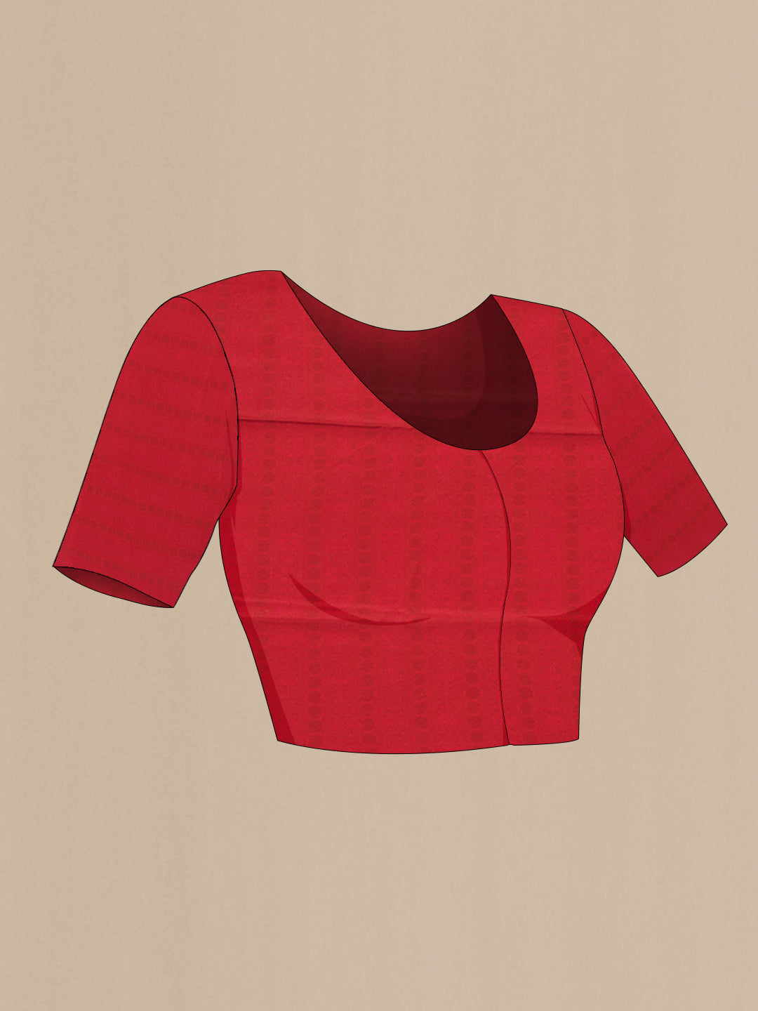 Close up image of the blouse of Red Crepe Saree with Printed design on the body and Printed Border. 