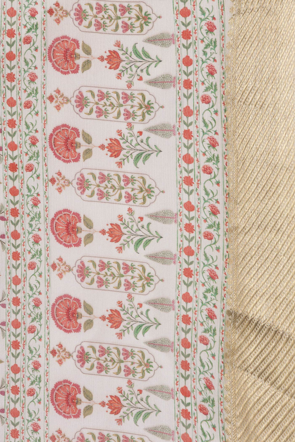 Border image of Sandal Dual Tone Mysore Chiffon Saree with Printed design on the body and Zari Border. 