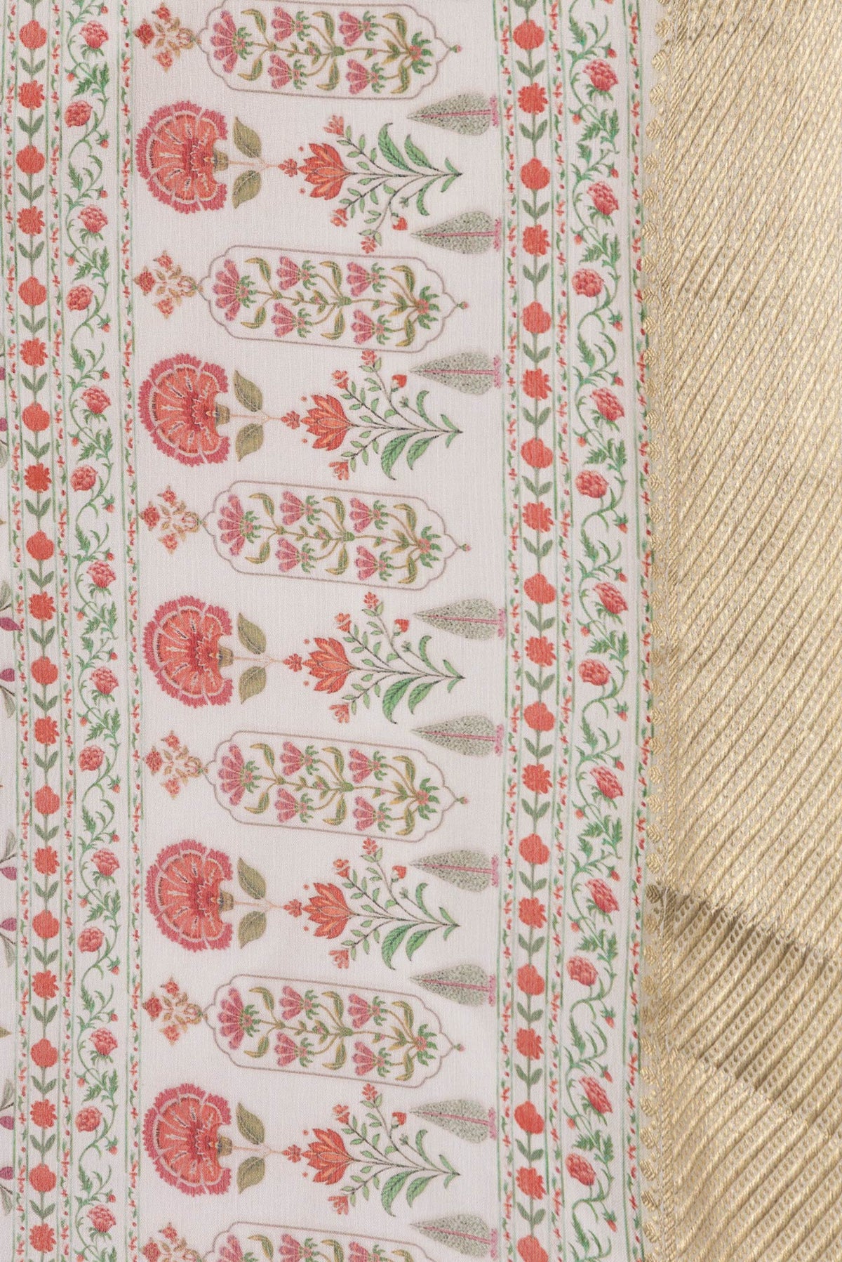 Border image of Sandal Dual Tone Mysore Chiffon Saree with Printed design on the body and Zari Border. 