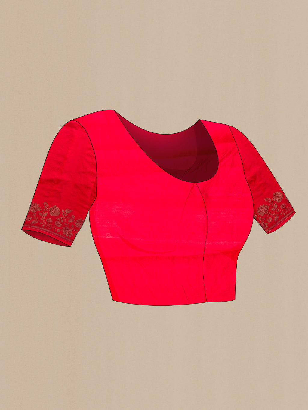 Close up image of the blouse of Red Dual Tone Tussar Silk Saree with Zari Butta on the body and Fancy Border. 