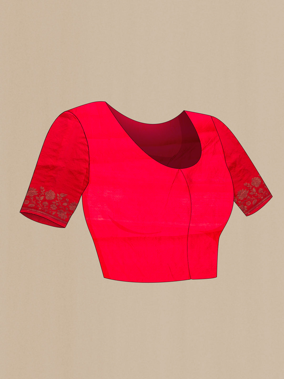 Close up image of the blouse of Red Dual Tone Tussar Silk Saree with Zari Butta on the body and Fancy Border. 