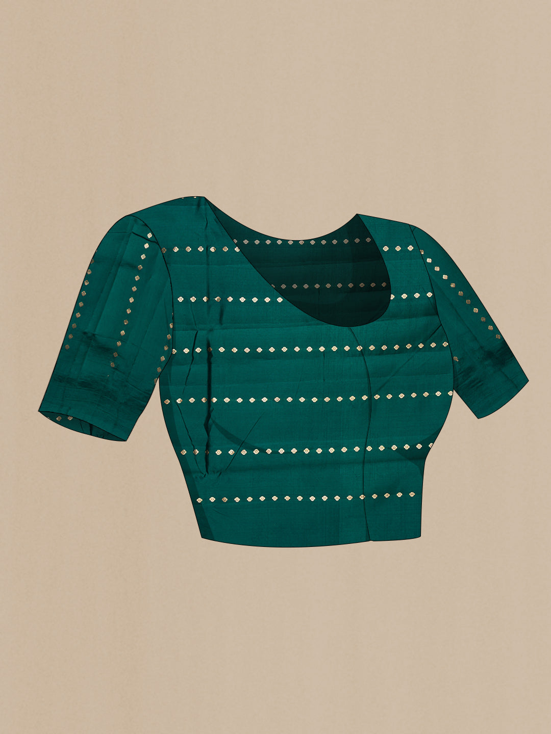 Close up image of the blouse of Bottle Green Dual Tone Tussar Silk Saree with Zari Butta on the body and Fancy Border. 