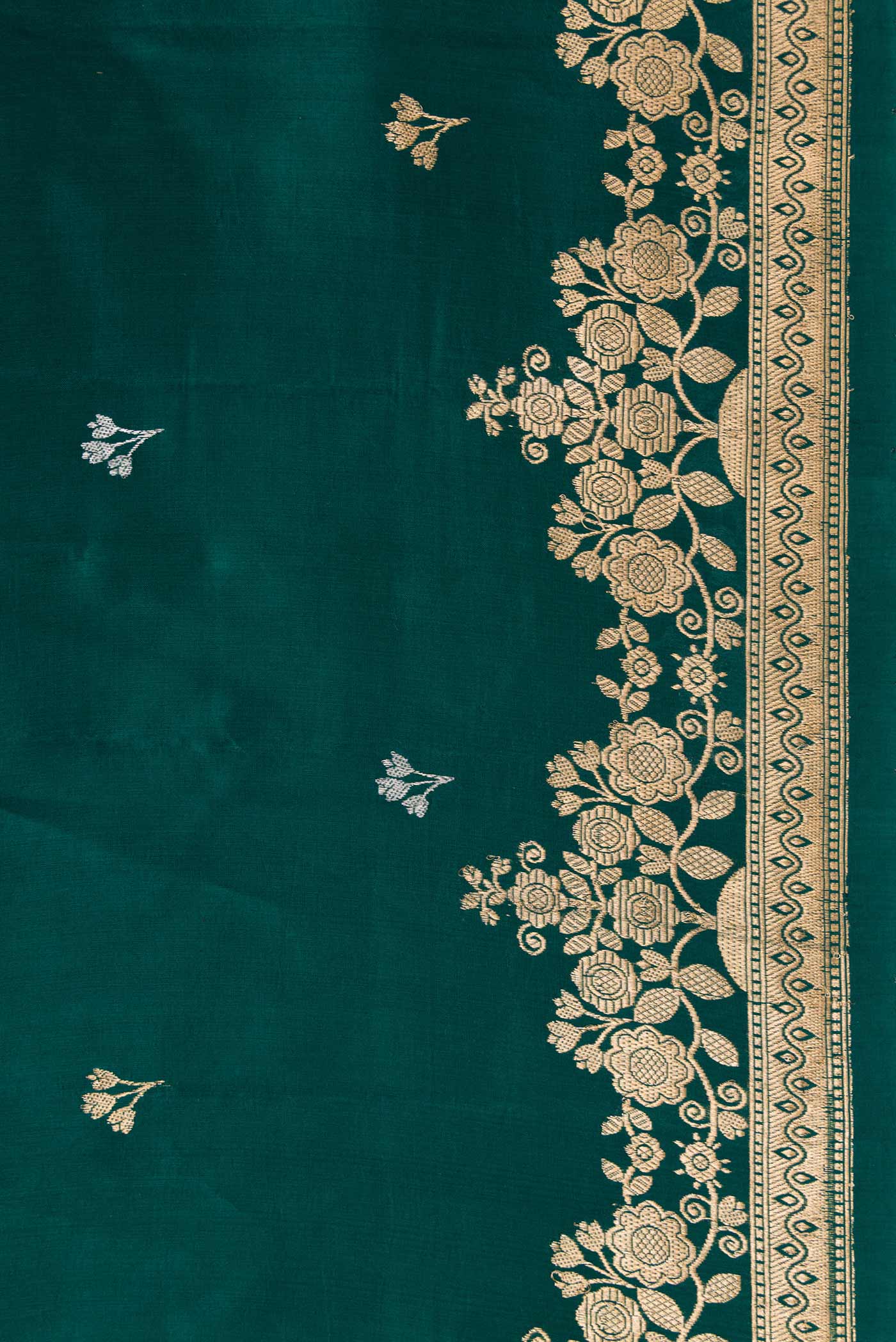 Border image of Bottle Green Dual Tone Tussar Silk Saree with Zari Butta on the body and Fancy Border. 