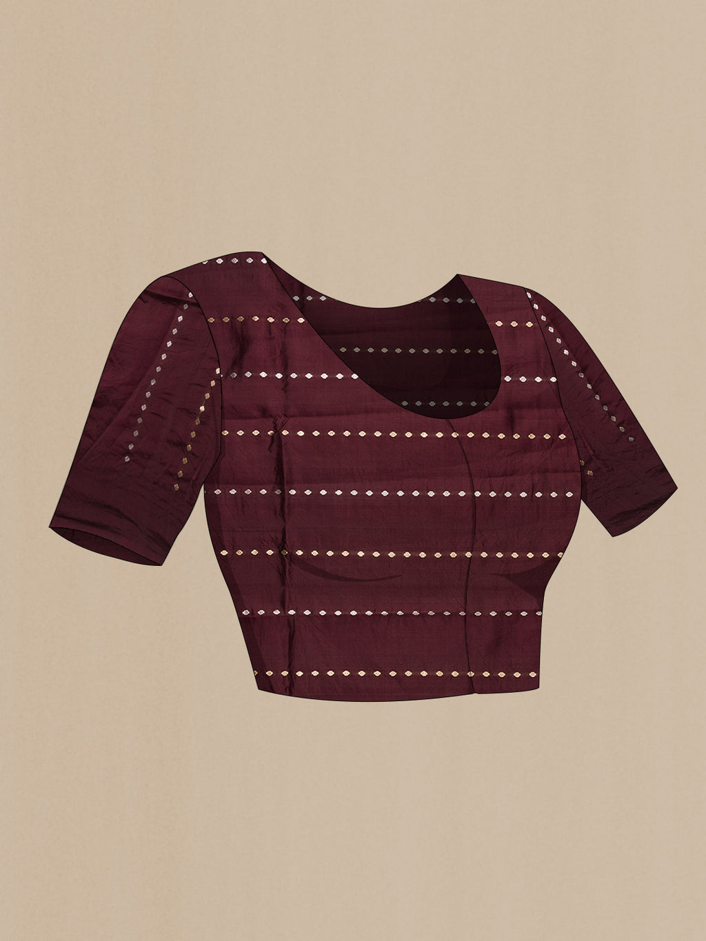 Close up image of the blouse of Coffee Brown Dual Tone Tussar Silk Saree with Zari Butta on the body and Fancy Border. 