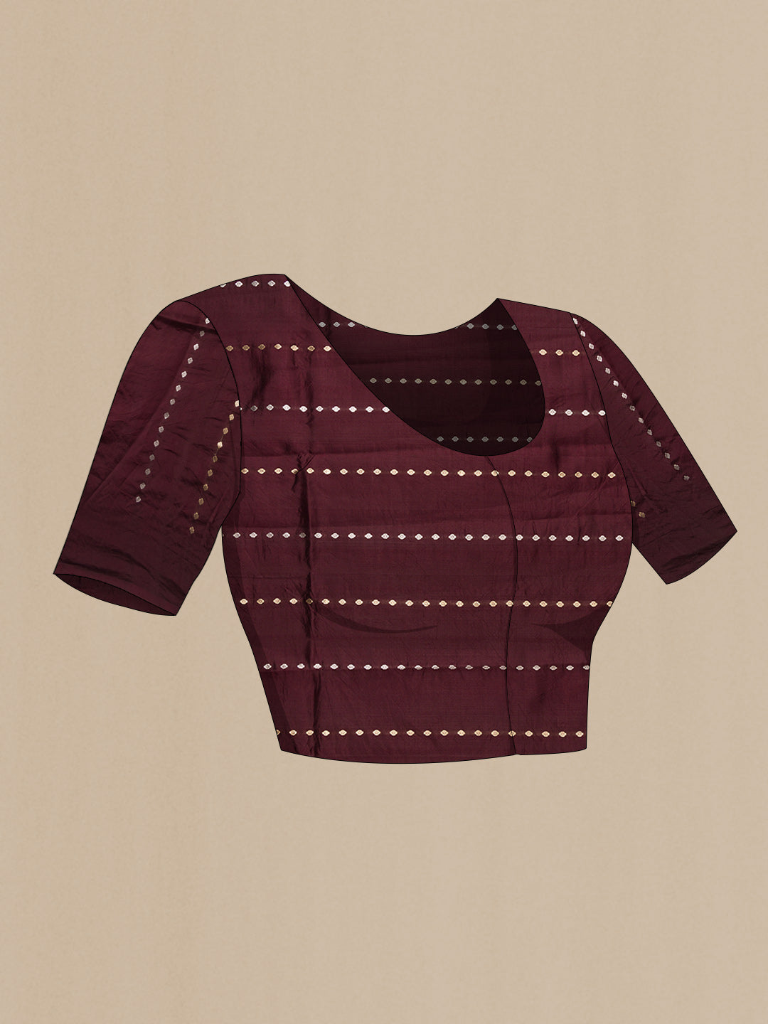 Close up image of the blouse of Coffee Brown Dual Tone Tussar Silk Saree with Zari Butta on the body and Fancy Border. 