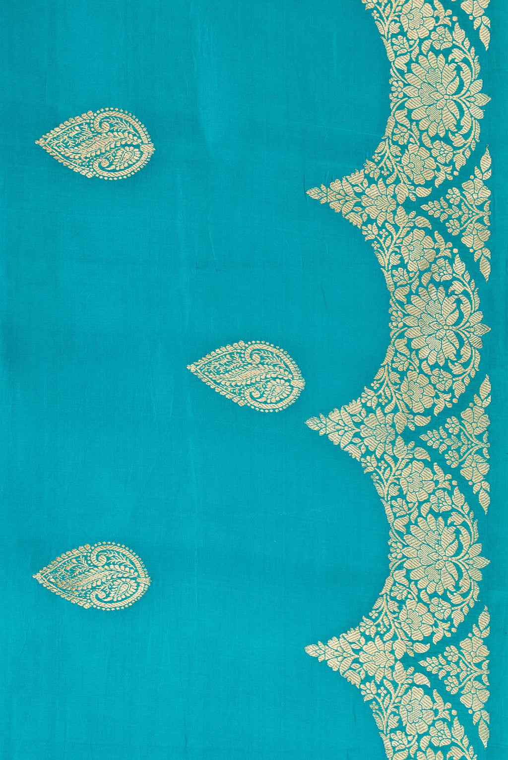 Border image of Peacock Blue Dual Tone Tussar Silk Saree with Zari Butta on the body and Fancy Border. 