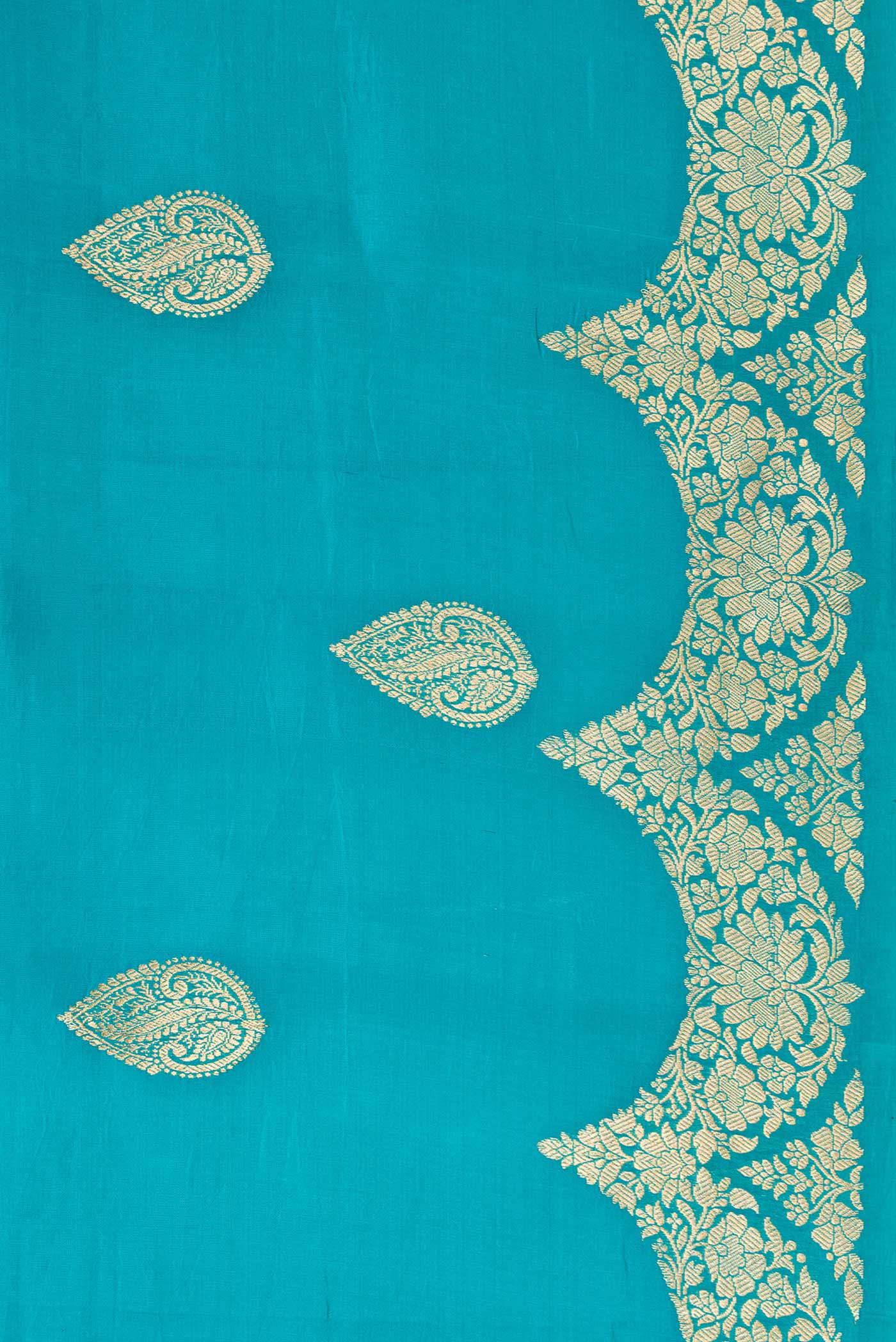 Border image of Peacock Blue Dual Tone Tussar Silk Saree with Zari Butta on the body and Fancy Border. 