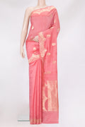 Golden Peach Dual Tone Tussar Silk Saree with Zari Butta on the body and Fancy Border.  displayed on a mannequin