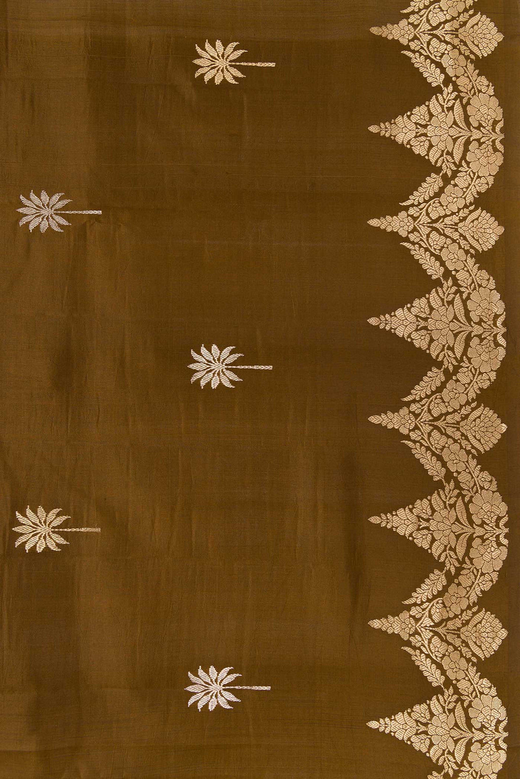 Border image of Brown Dual Tone Tussar Silk Saree with Zari Butta on the body and Fancy Border. 
