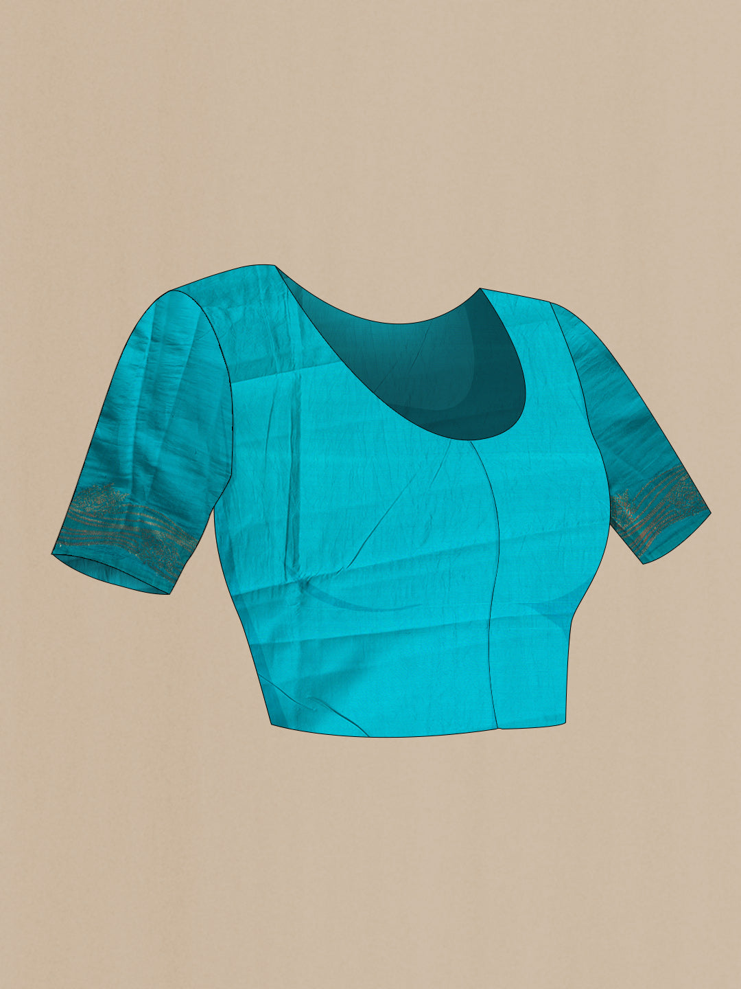 Close up image of the blouse of Peacock Blue Dual Tone Tussar Silk Saree with Zari Butta on the body and Zari Border. 