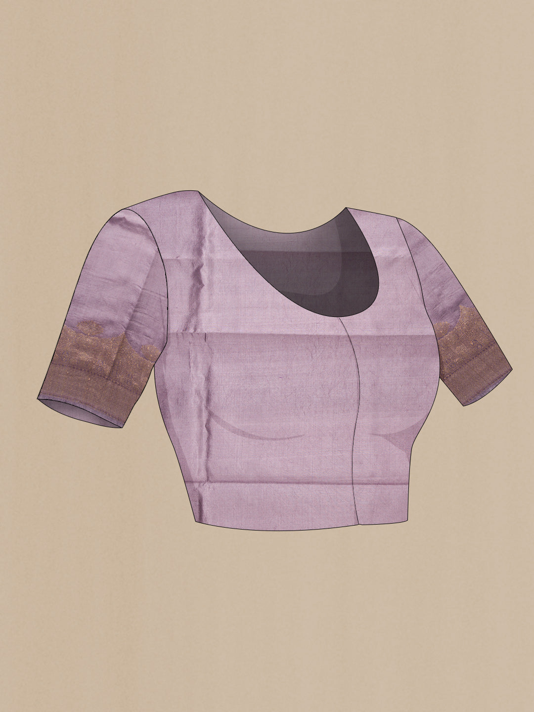 Close up image of the blouse of Purple Dual Tone Tussar Silk Saree with Zari Butta on the body and Fancy Border. 