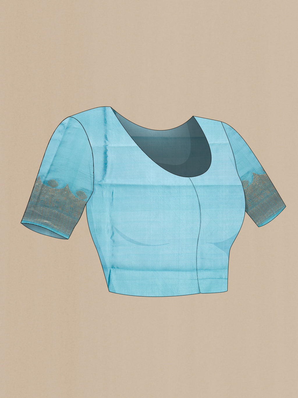 Close up image of the blouse of Grey Dual Tone Tussar Silk Saree with Zari Butta on the body and Fancy Border. 