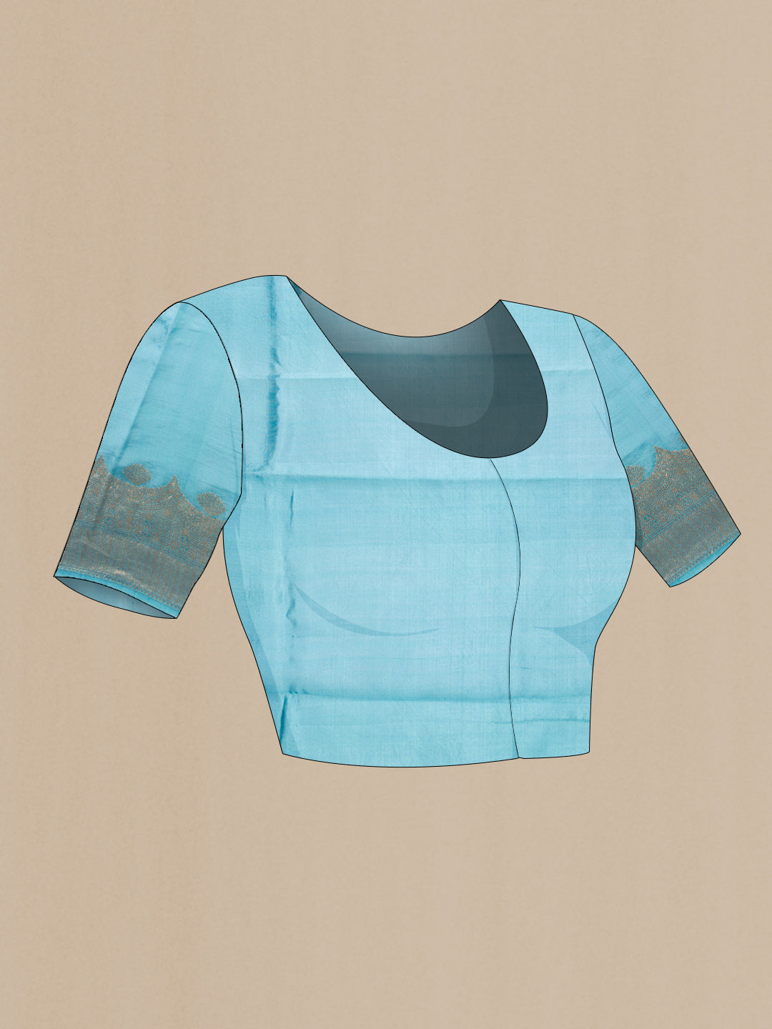 Close up image of the blouse of Grey Dual Tone Tussar Silk Saree with Zari Butta on the body and Fancy Border. 