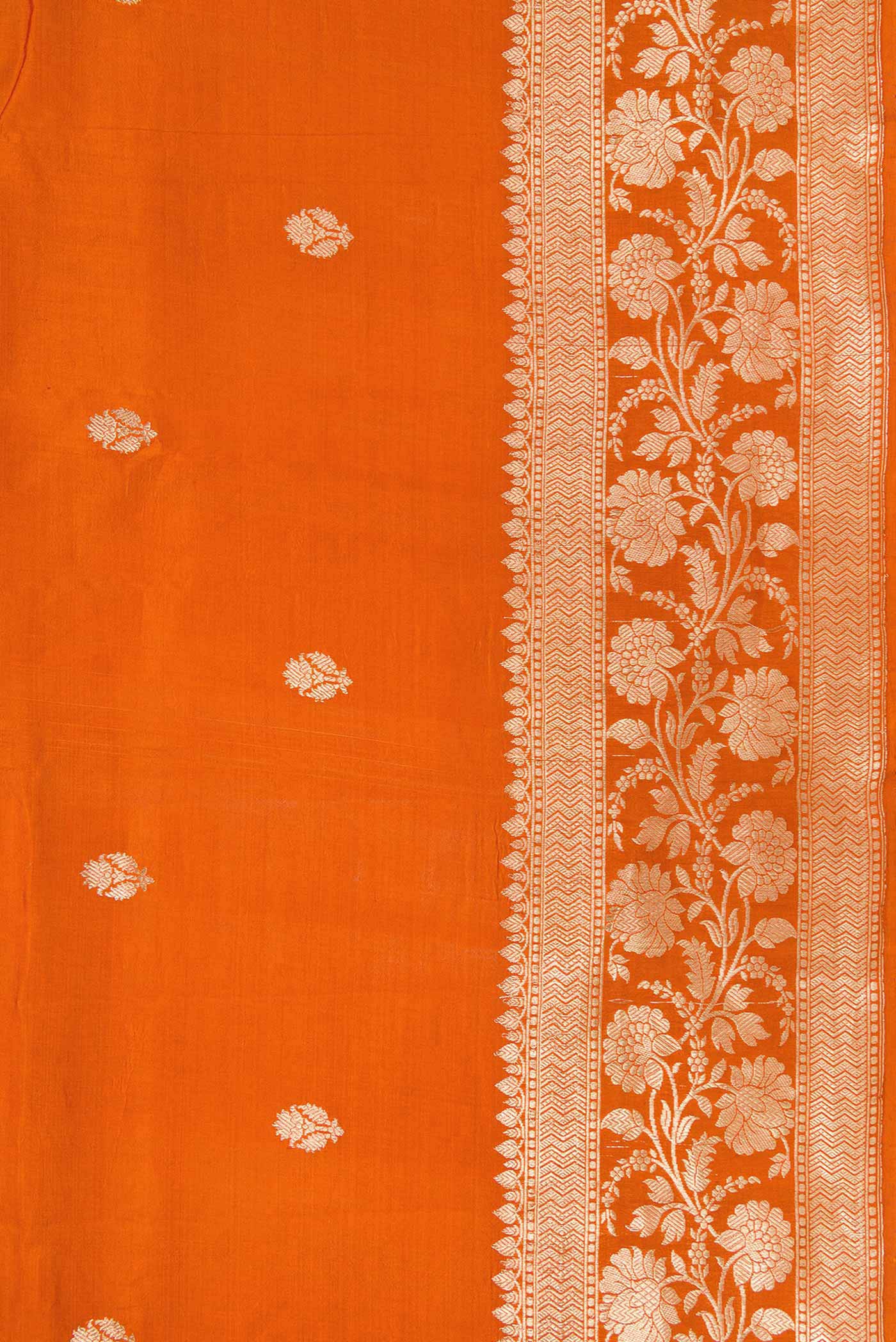 Border image of Orange Dual Tone Tussar Silk Saree with Zari Butta on the body and Zari Border. 