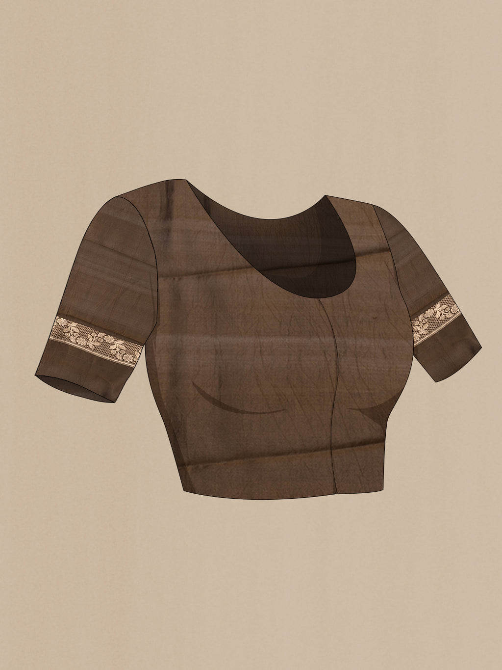 Close up image of the blouse of Brown Dual Tone Tussar Silk Saree with Zari Butta on the body and Fancy Border. 