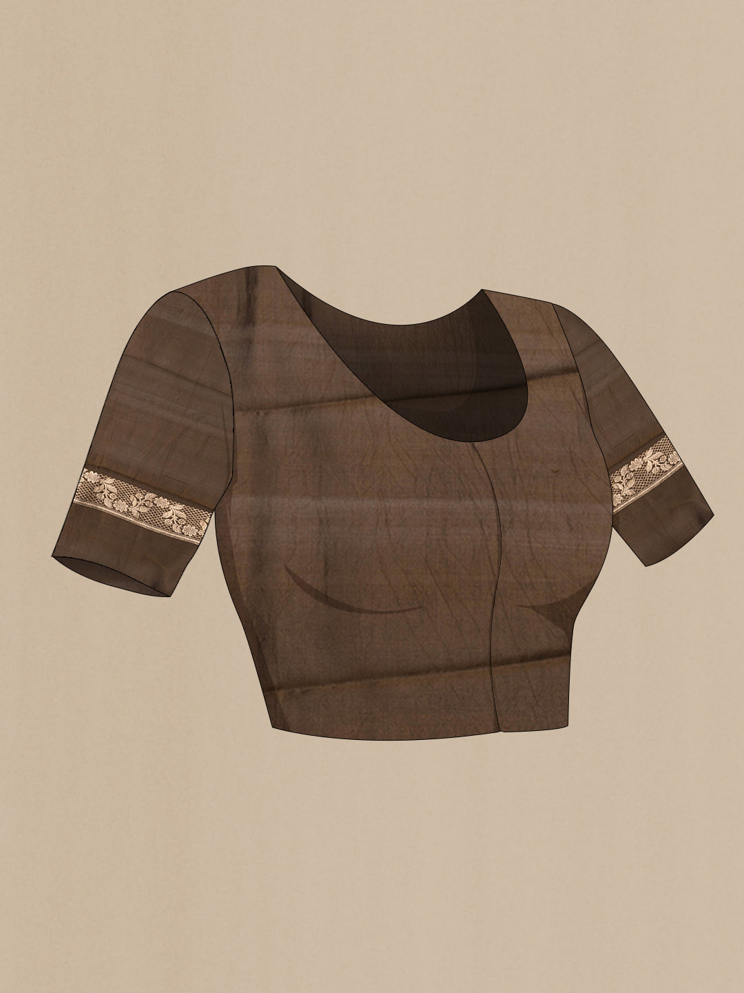 Close up image of the blouse of Brown Dual Tone Tussar Silk Saree with Zari Butta on the body and Fancy Border. 