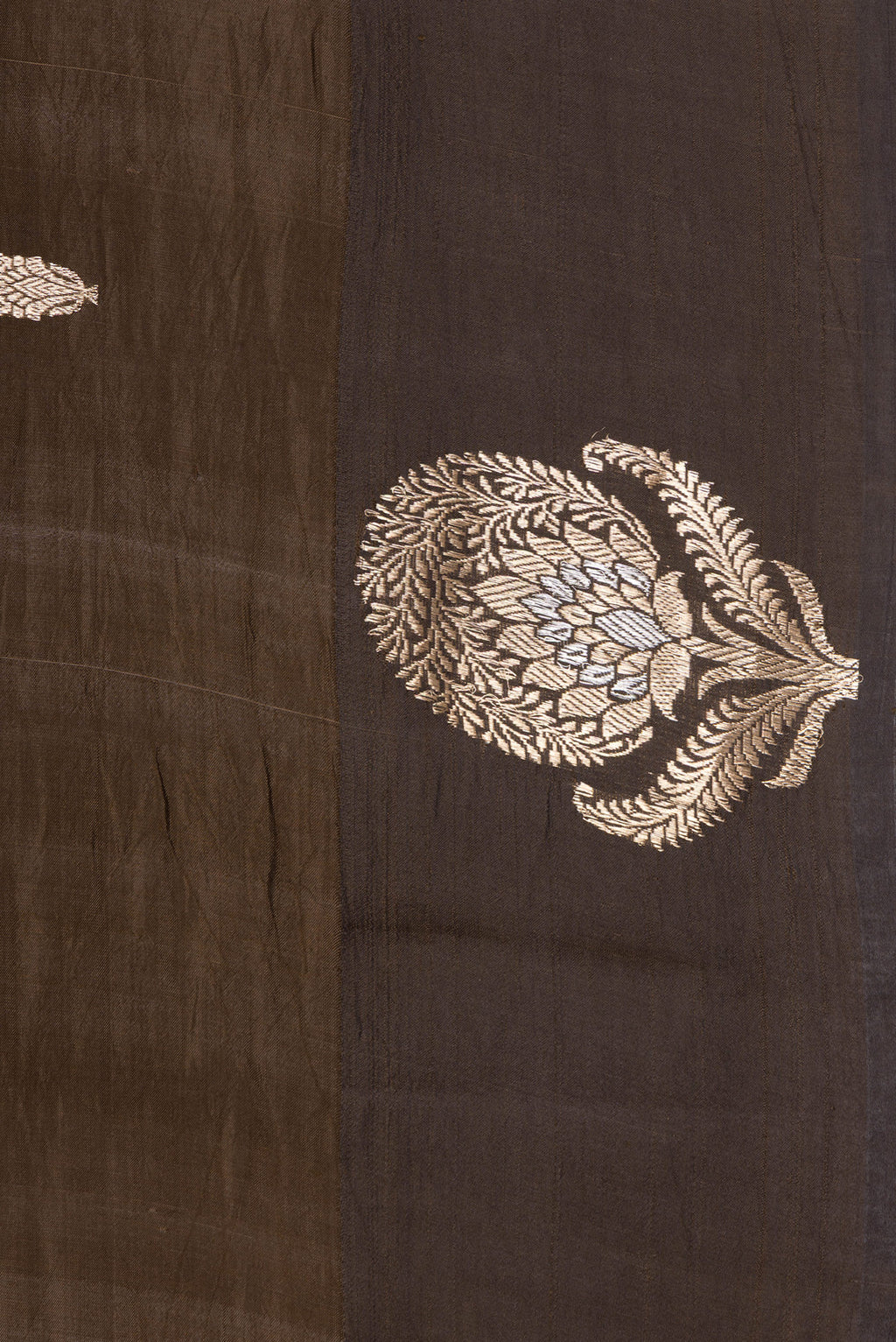 Border image of Brown Dual Tone Tussar Silk Saree with Zari Butta on the body and Fancy Border. 