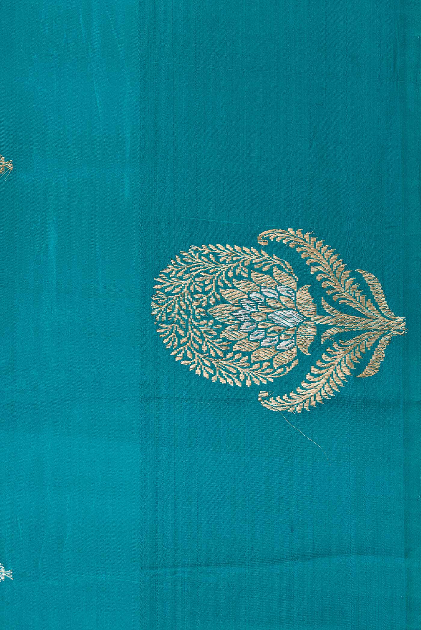 Border image of Peacock Blue Dual Tone Tussar Silk Saree with Zari Butta on the body and Fancy Border. 