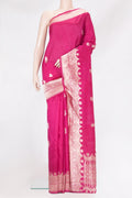 Dark Pink Dual Tone Tussar Silk Saree with Zari Butta on the body and Zari Border.  displayed on a mannequin
