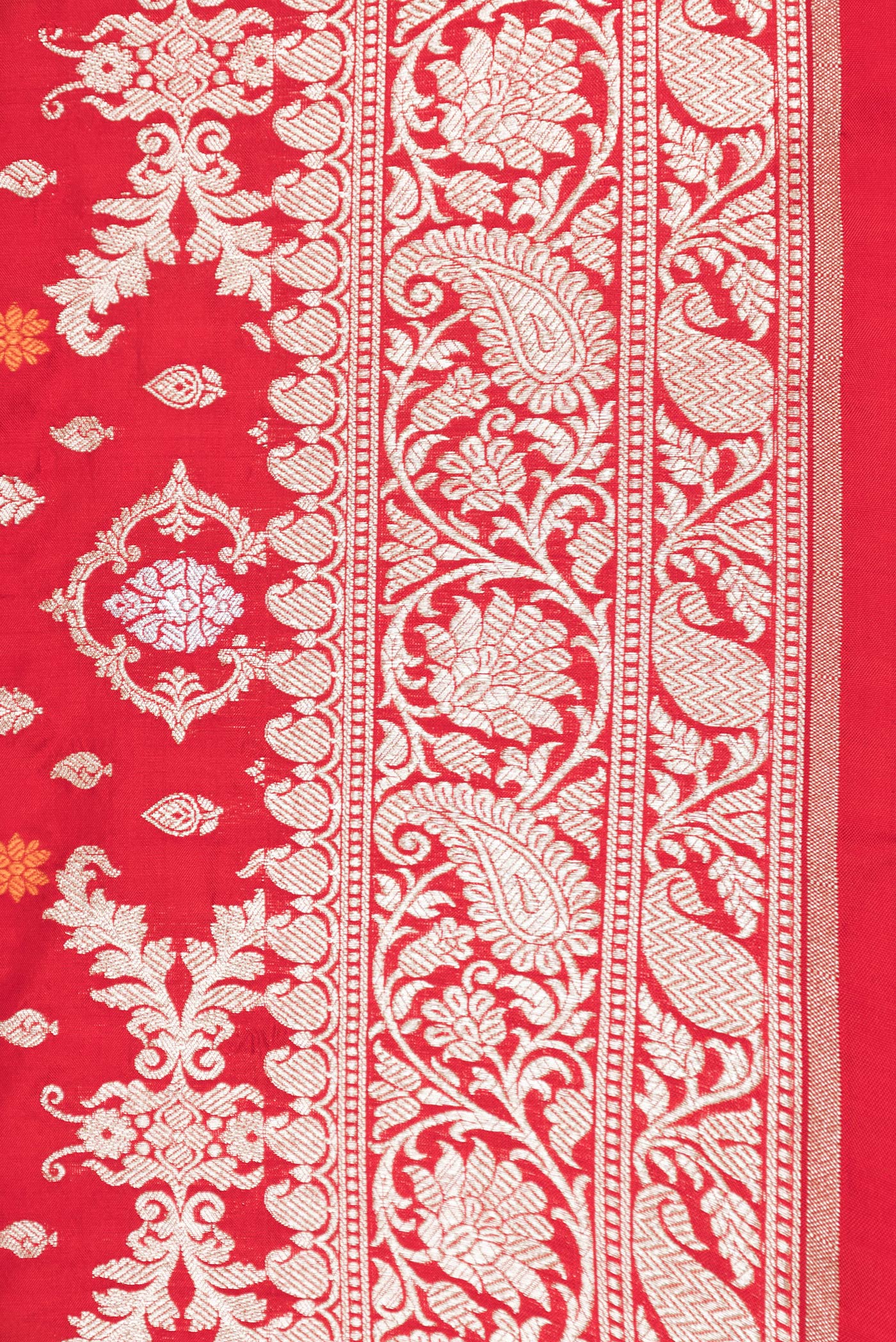 Border image of Red Dual Tone Banarasi Silk Saree with Zari Brocade on the body and Zari Border. 
