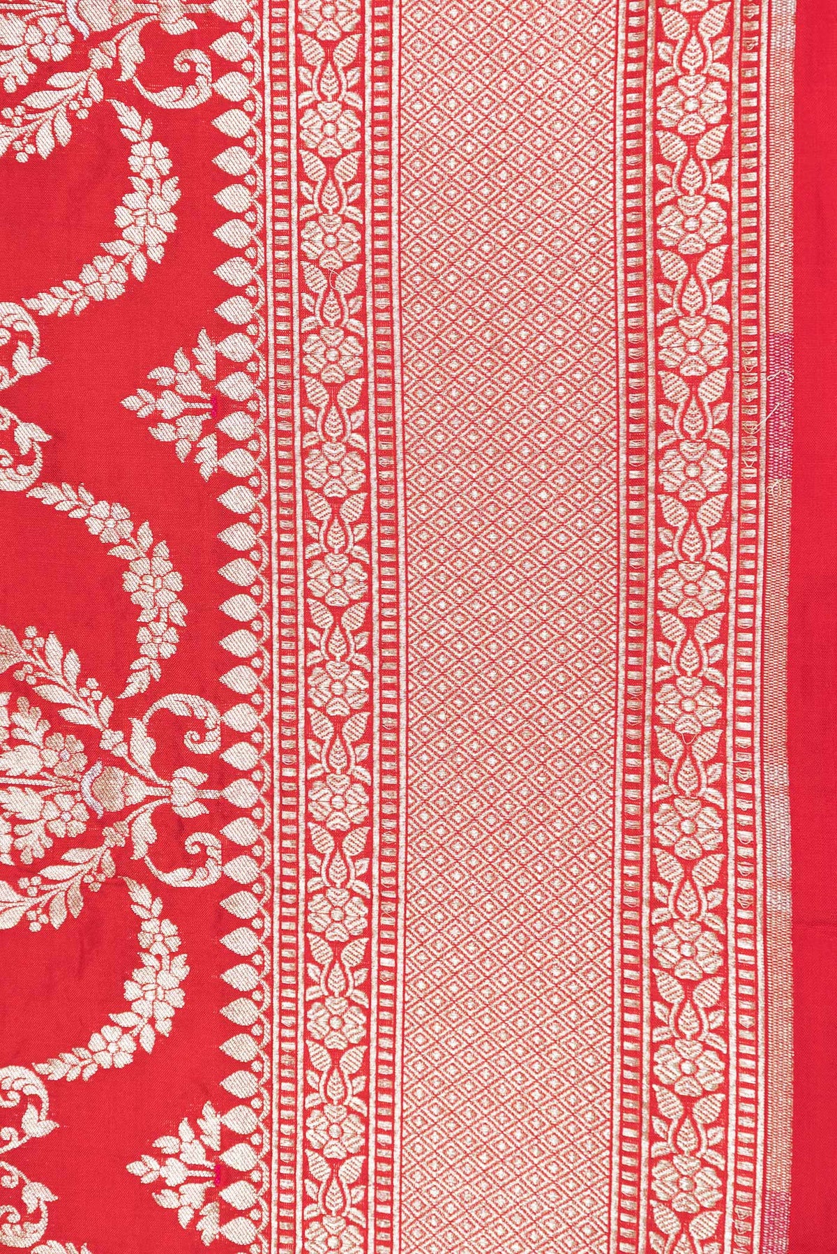 Border image of Red Dual Tone Banarasi Silk Saree with Zari Brocade on the body and Zari Border. 