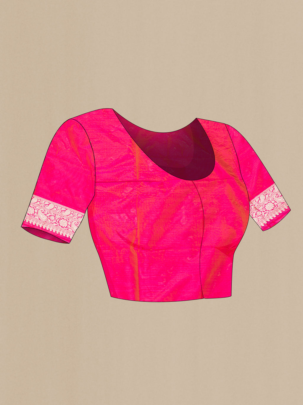 Close up image of the blouse of Pink Dual Tone Banarasi Silk Saree with Zari Brocade on the body and Zari Border. 