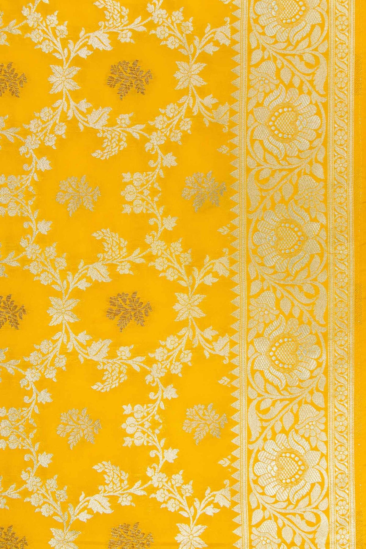Border image of Yellow Dual Tone Blended Banarasi Silk Saree with Zari Brocade on the body and Zari Border. 