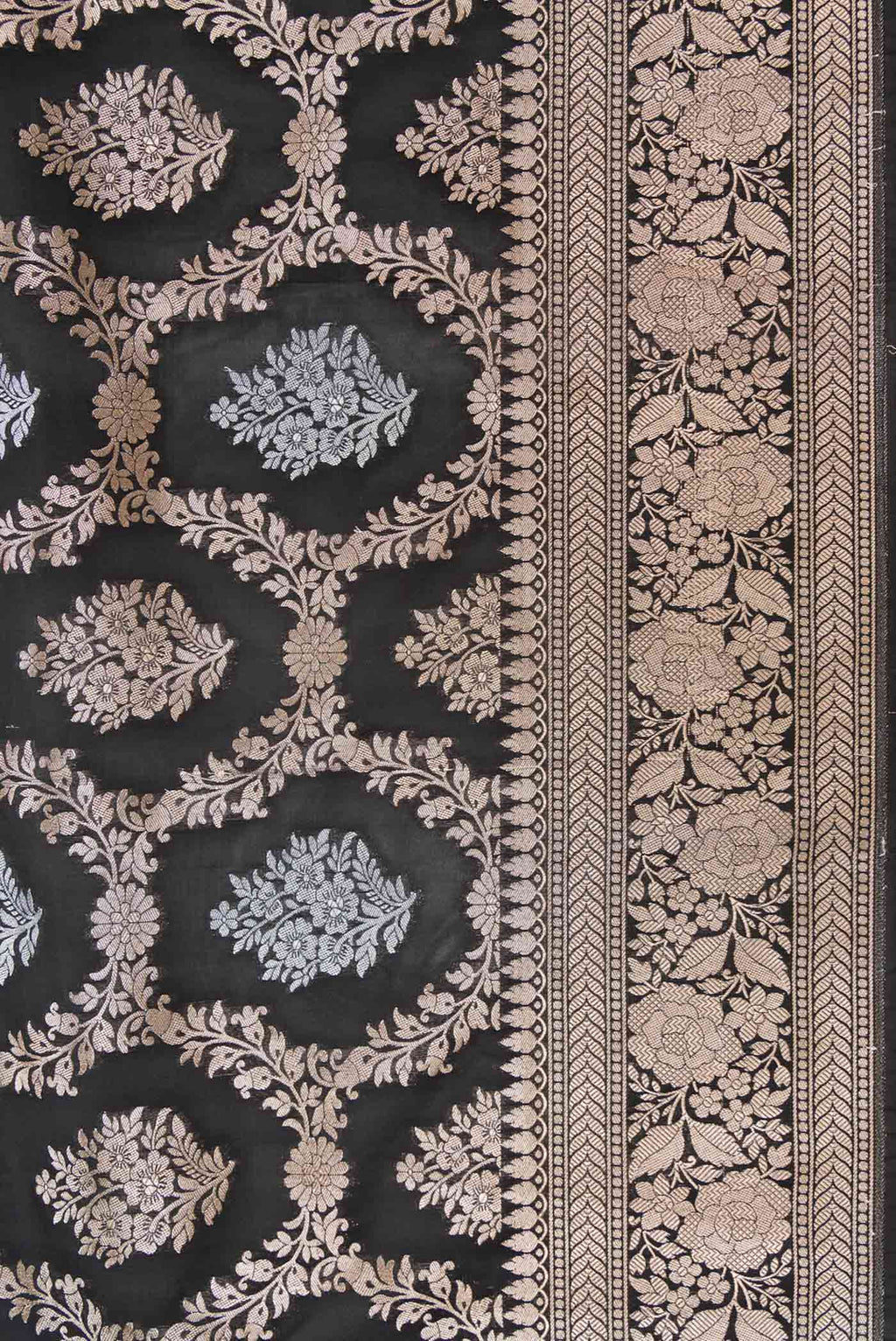 Border image of Black Dual Tone Blended Banarasi Silk Saree with Zari Brocade on the body and Zari Border. 