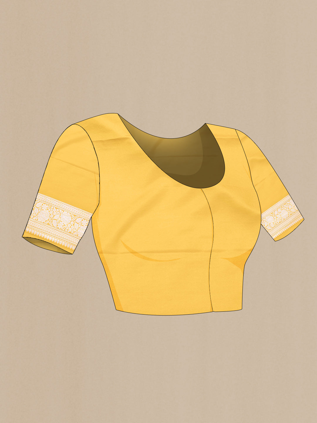 Close up image of the blouse of Yellow Dual Tone Blended Banarasi Silk Saree with Zari Brocade on the body and Zari Border. 