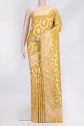 Yellow Dual Tone Blended Banarasi Silk Saree with Zari Brocade on the body and Zari Border.  displayed on a mannequin