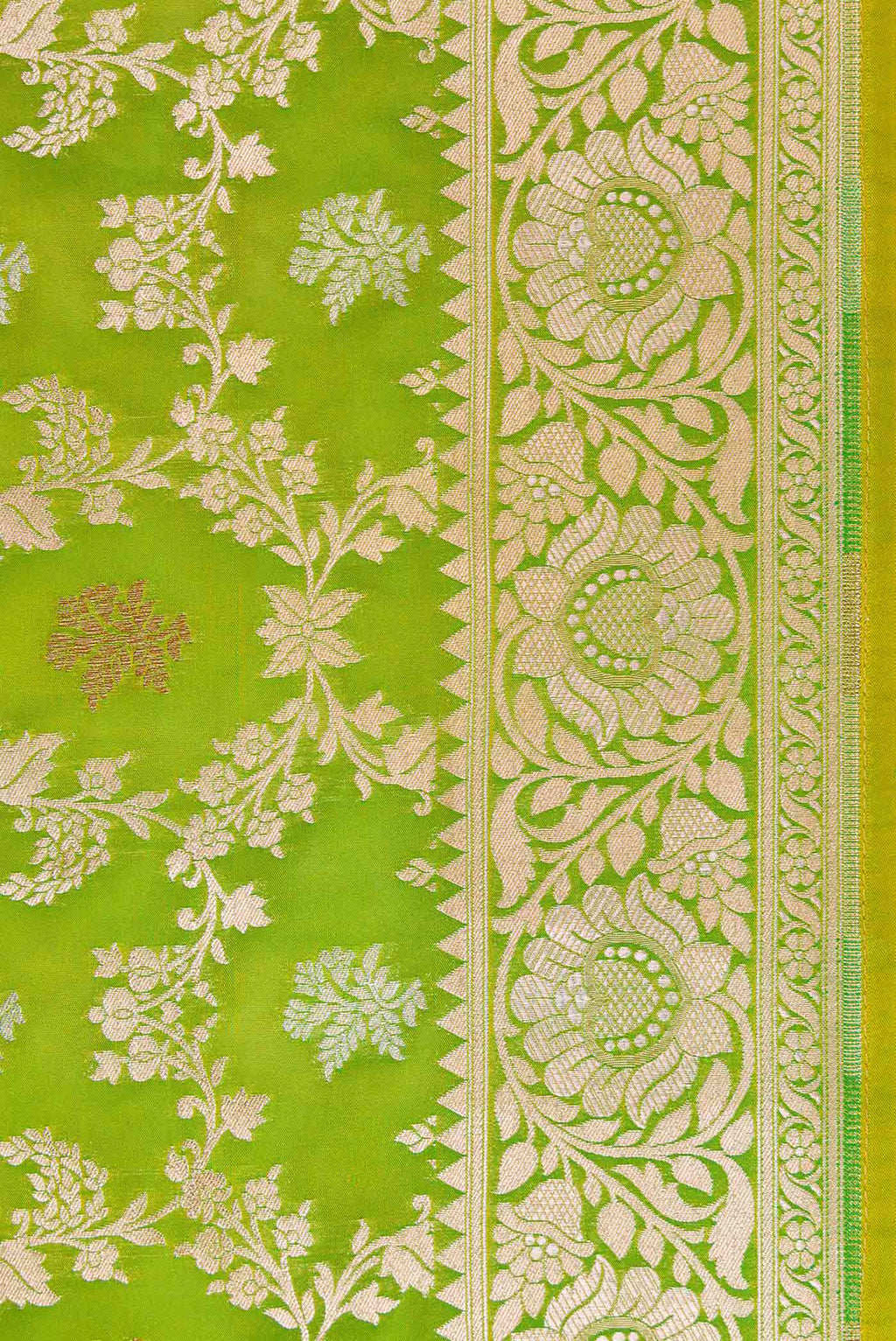 Border image of Green Dual Tone Blended Banarasi Silk Saree with Zari Brocade on the body and Zari Border. 