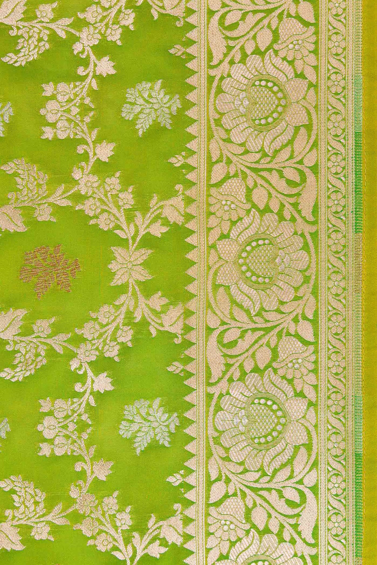 Border image of Green Dual Tone Blended Banarasi Silk Saree with Zari Brocade on the body and Zari Border. 