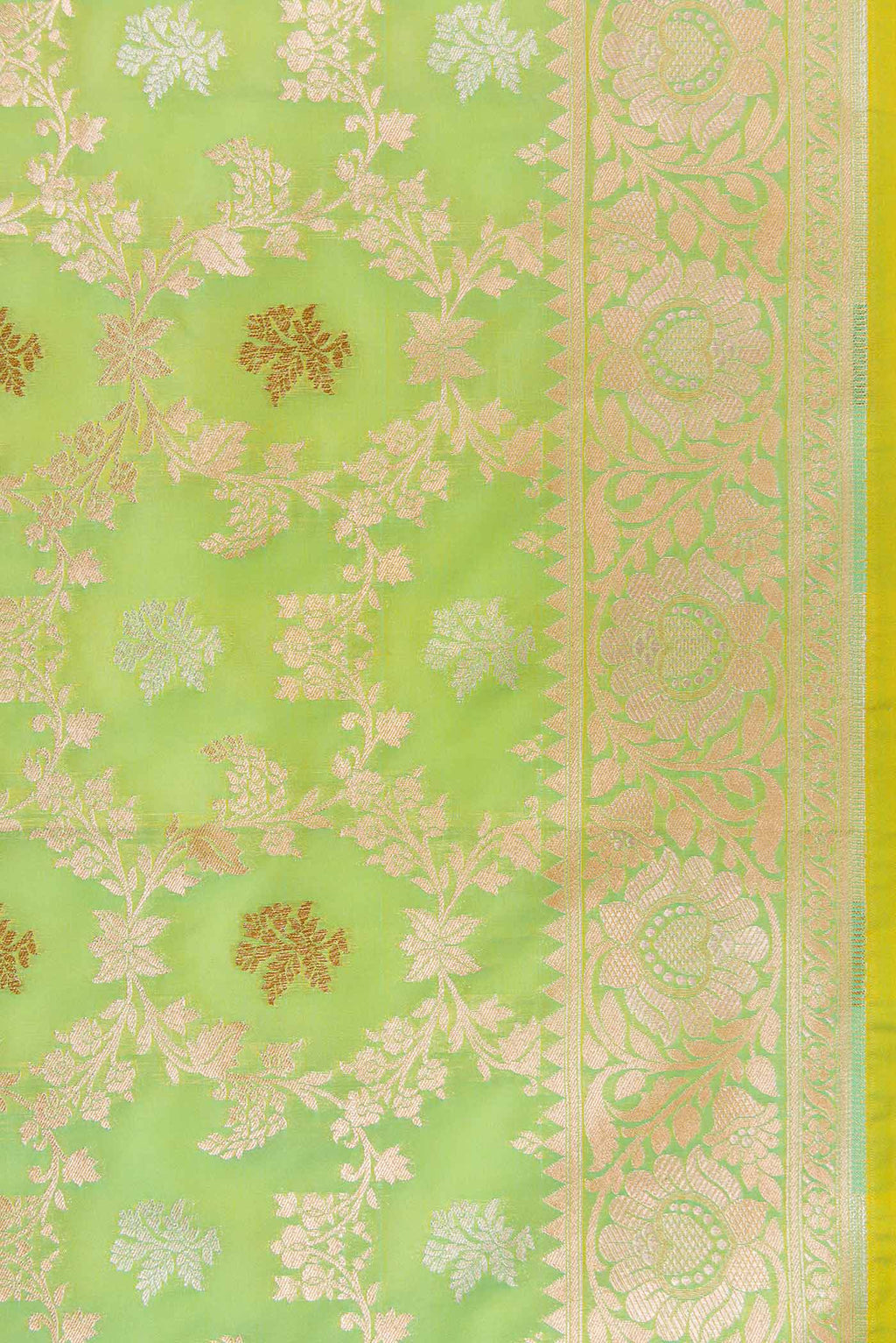 Border image of Pista Green Dual Tone Blended Banarasi Silk Saree with Zari Brocade on the body and Zari Border. 