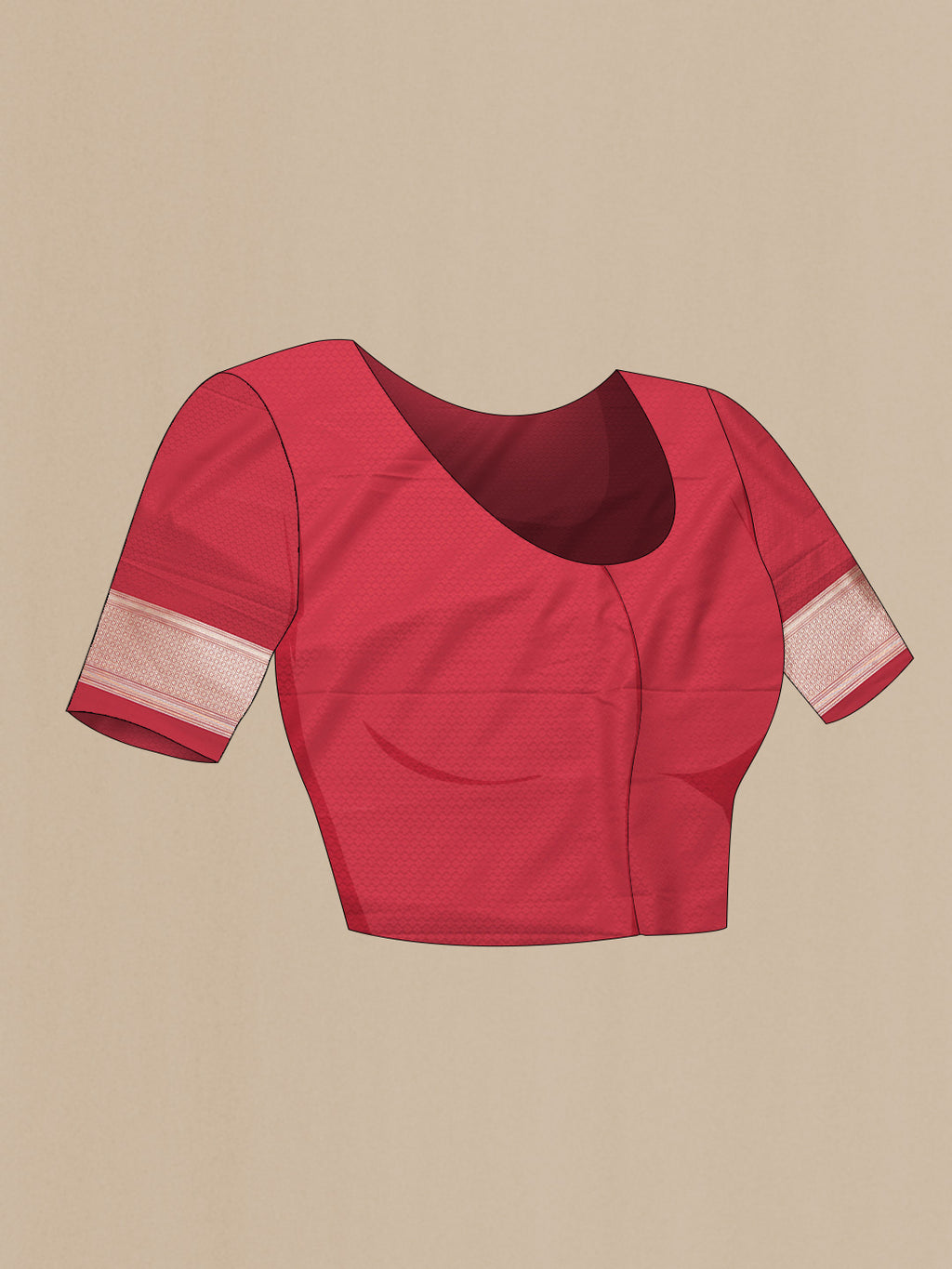 Close up image of the blouse of Red Dual Tone Banarasi Silk Saree with Zari Brocade on the body and Zari Border. 