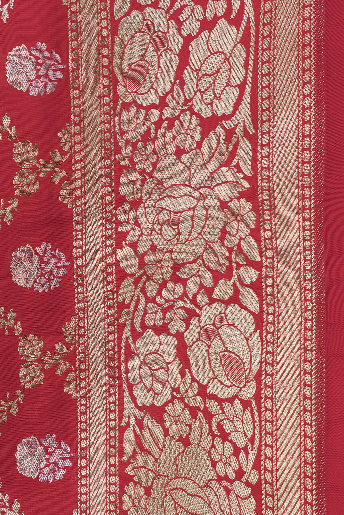 Border image of Red Dual Tone Banarasi Silk Saree with Zari Brocade on the body and Zari Border. 