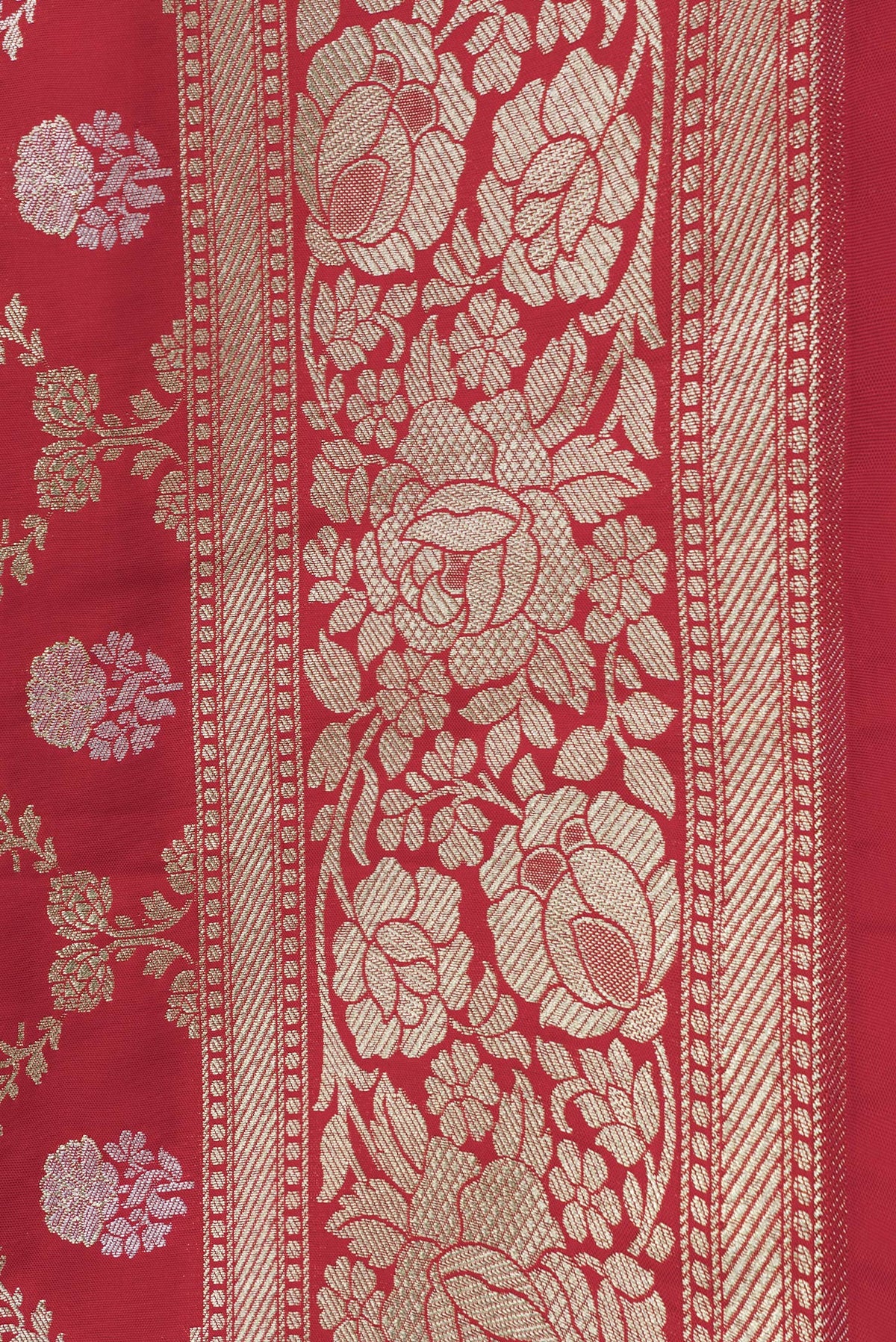Border image of Red Dual Tone Banarasi Silk Saree with Zari Brocade on the body and Zari Border. 