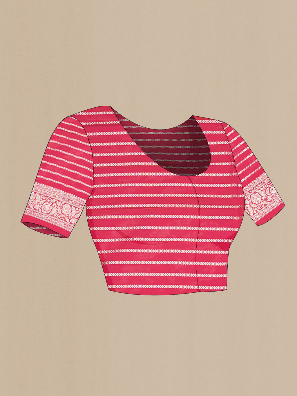 Close up image of the blouse of Pink Dual Tone Blended Banarasi Saree with Zari Butta on the body and Zari Border. 