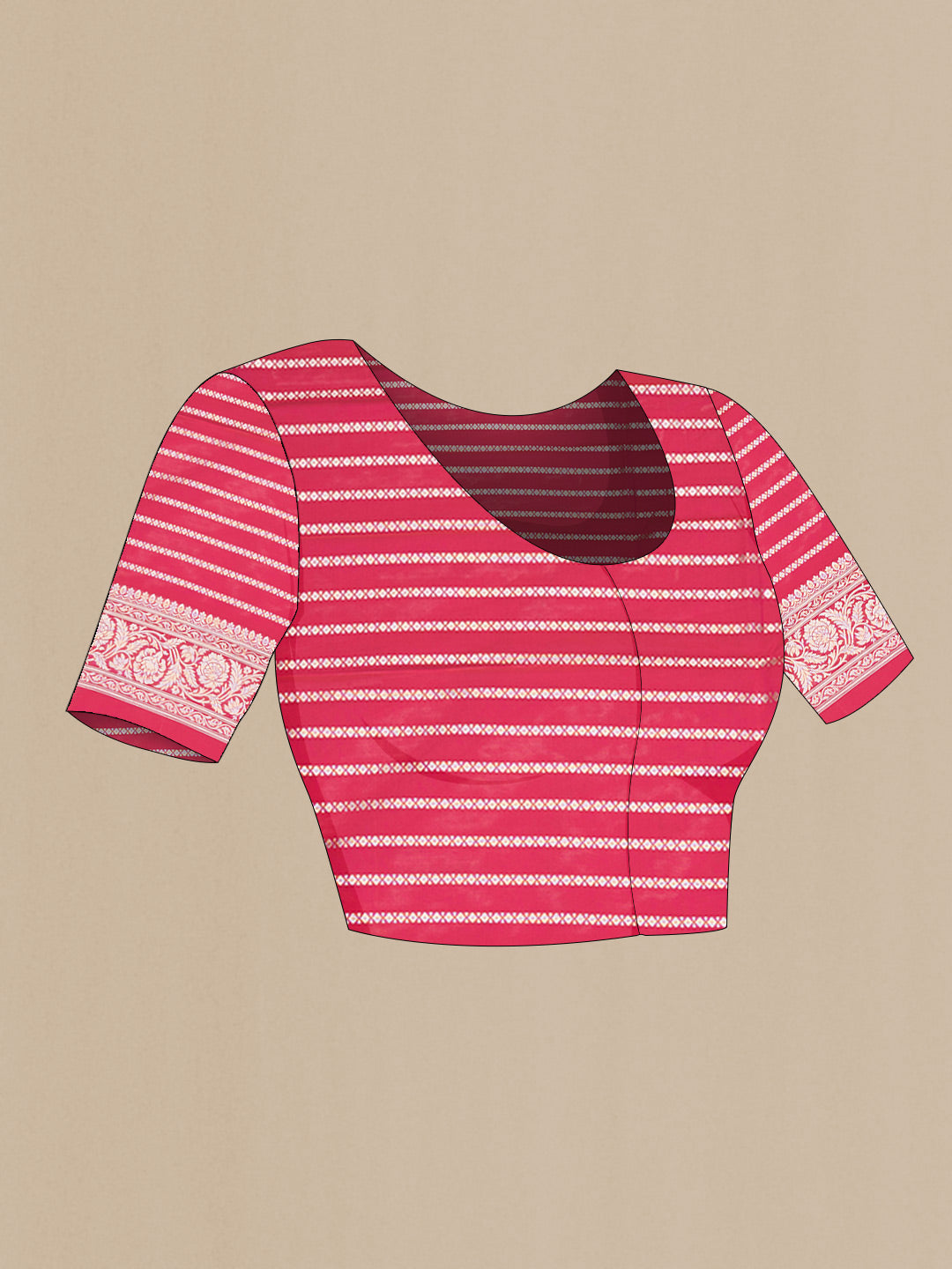 Close up image of the blouse of Pink Dual Tone Blended Banarasi Saree with Zari Butta on the body and Zari Border. 