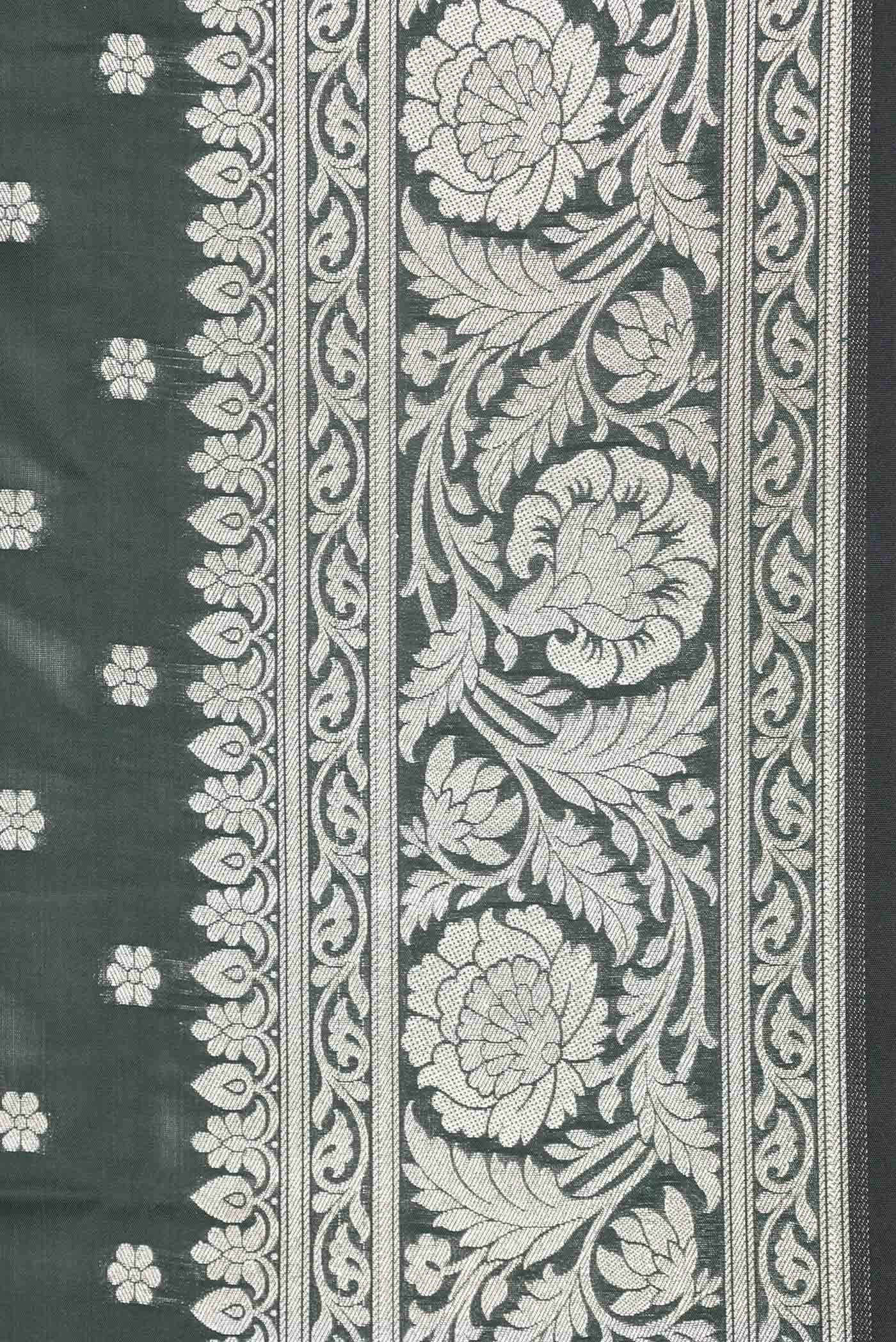 Border image of Bottle Green Dual Tone Blended Banarasi Saree with Zari Butta on the body and Zari Border. 