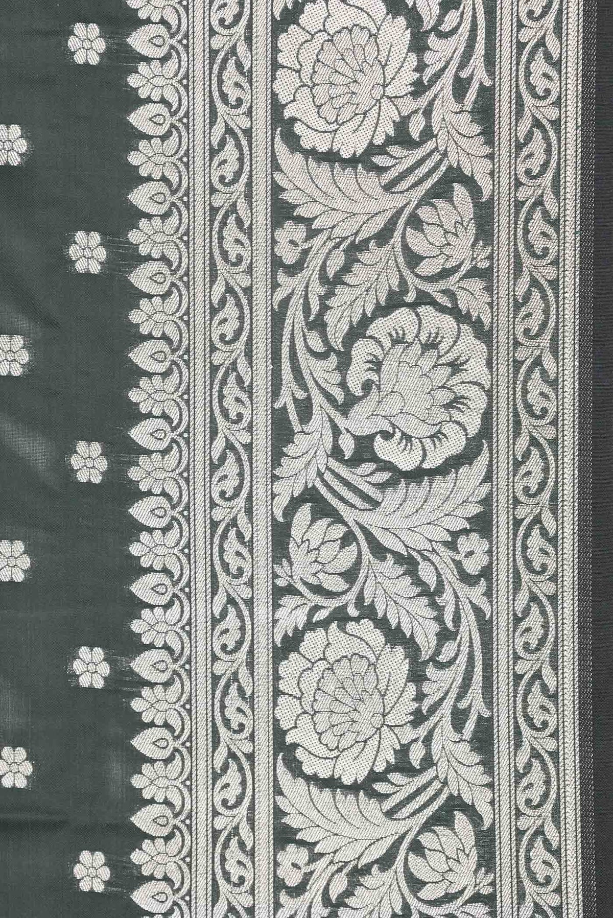 Border image of Bottle Green Dual Tone Blended Banarasi Saree with Zari Butta on the body and Zari Border. 