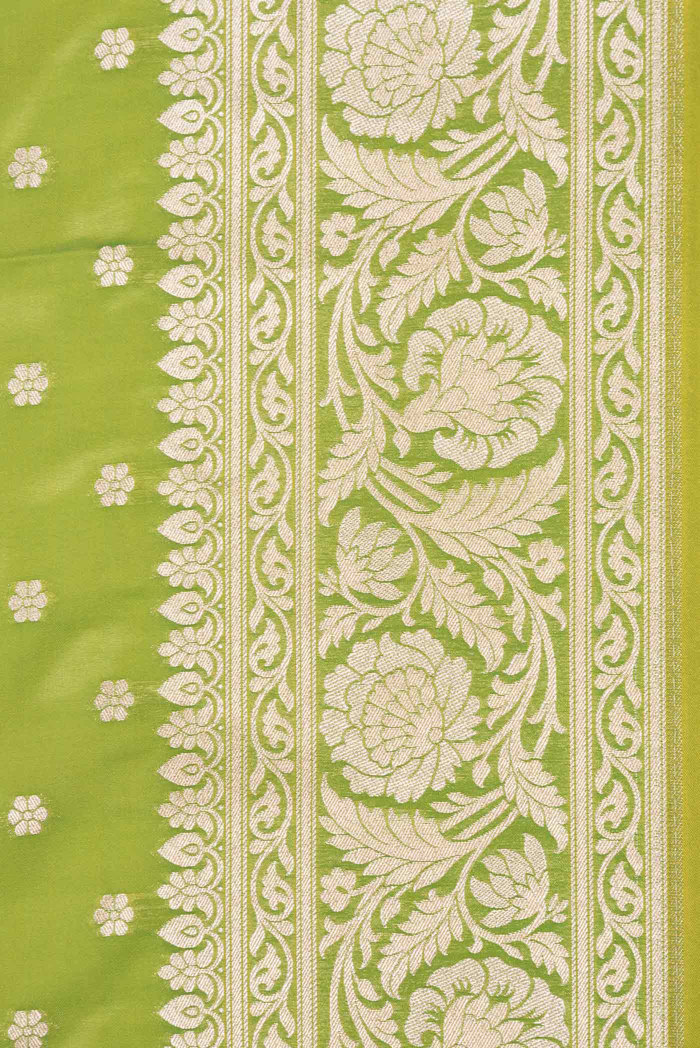 Border image of Parrot Green Dual Tone Blended Banarasi Saree with Zari Butta on the body and Zari Border. 