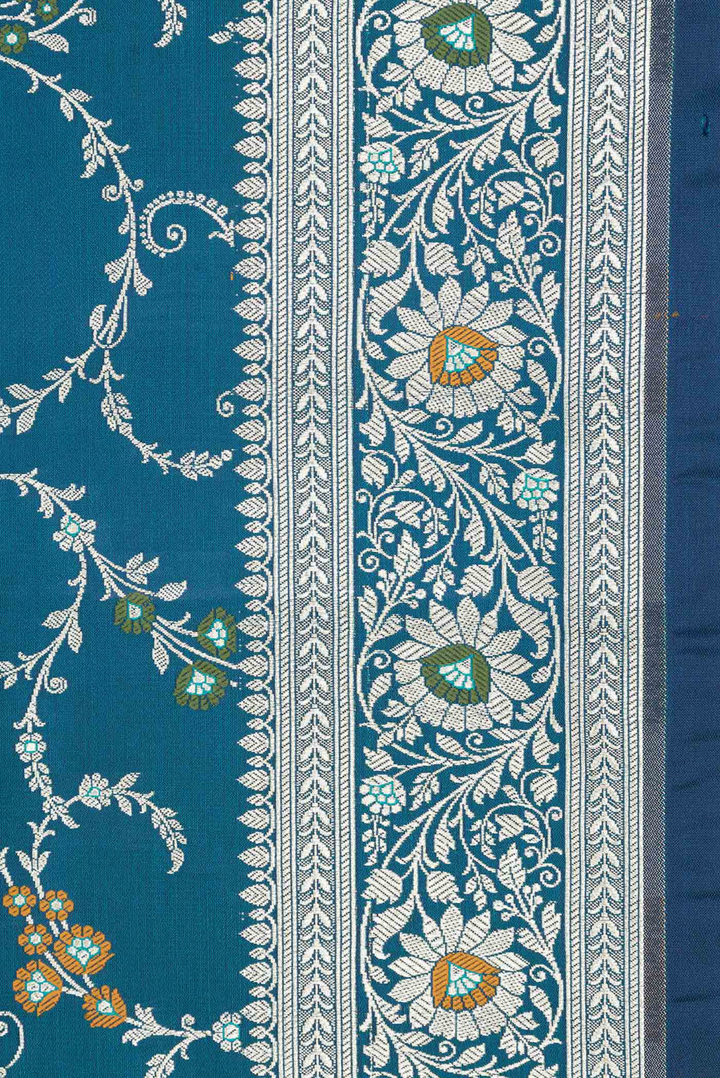 Border image of Peacock Blue Dual Tone Blended Banarasi Saree with Zari Brocade on the body and Zari Border. 