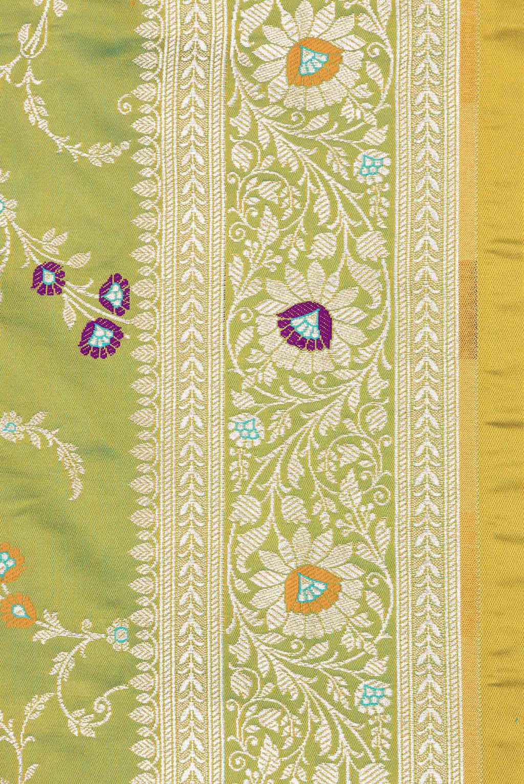 Border image of Parrot Green Dual Tone Blended Banarasi Saree with Zari Brocade on the body and Zari Border. 