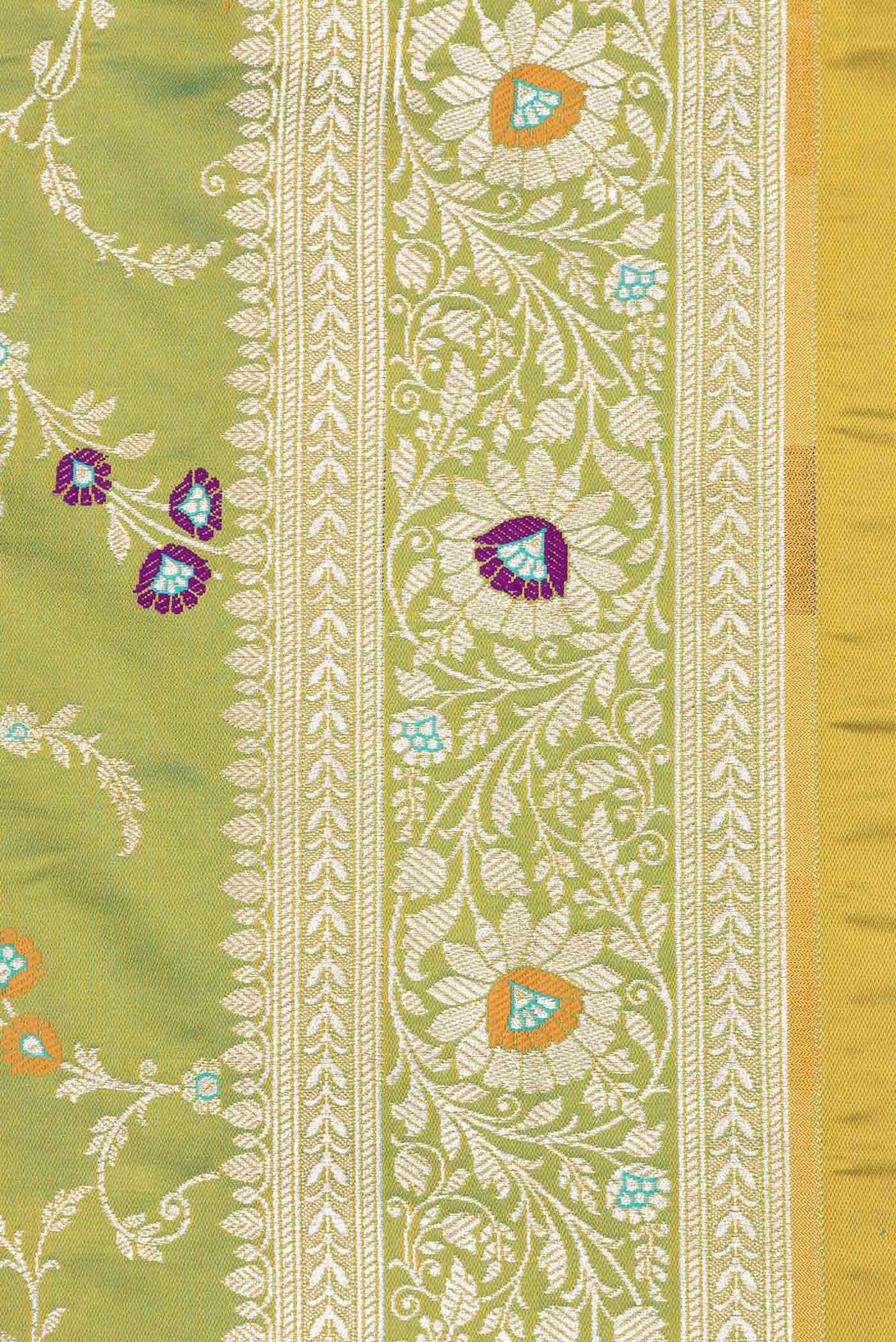 Border image of Parrot Green Dual Tone Blended Banarasi Saree with Zari Brocade on the body and Zari Border. 