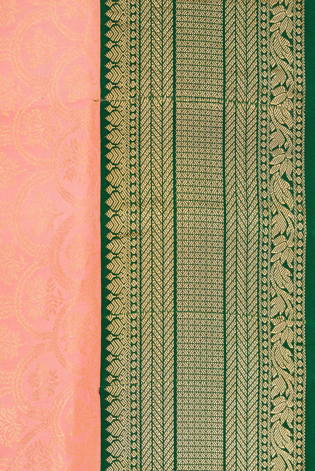 Border image of Peach Dual Tone Kanjivaram Silk Saree with Zari Brocade on the body and Zari Border. 