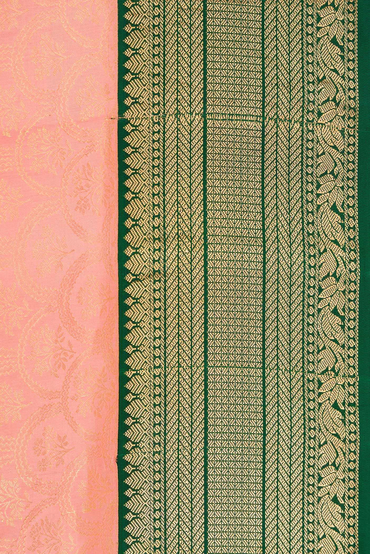 Border image of Peach Dual Tone Kanjivaram Silk Saree with Zari Brocade on the body and Zari Border. 