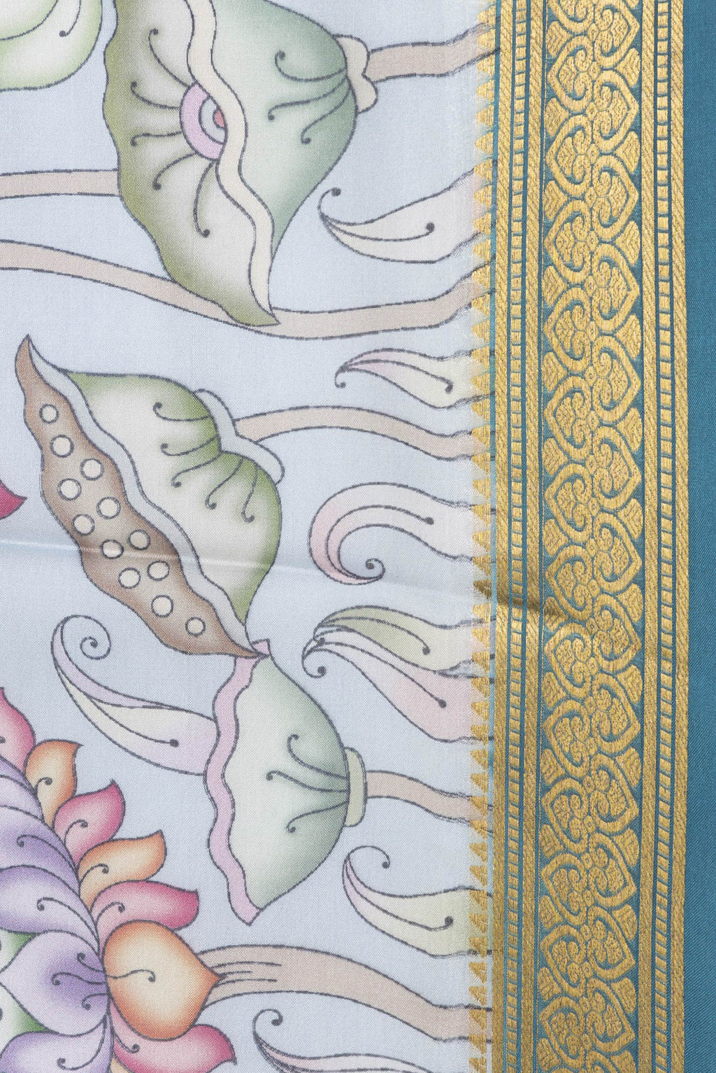 Border image of Light Blue Dual Tone Mysore Silk Saree with Printed design on the body and Zari Border. 