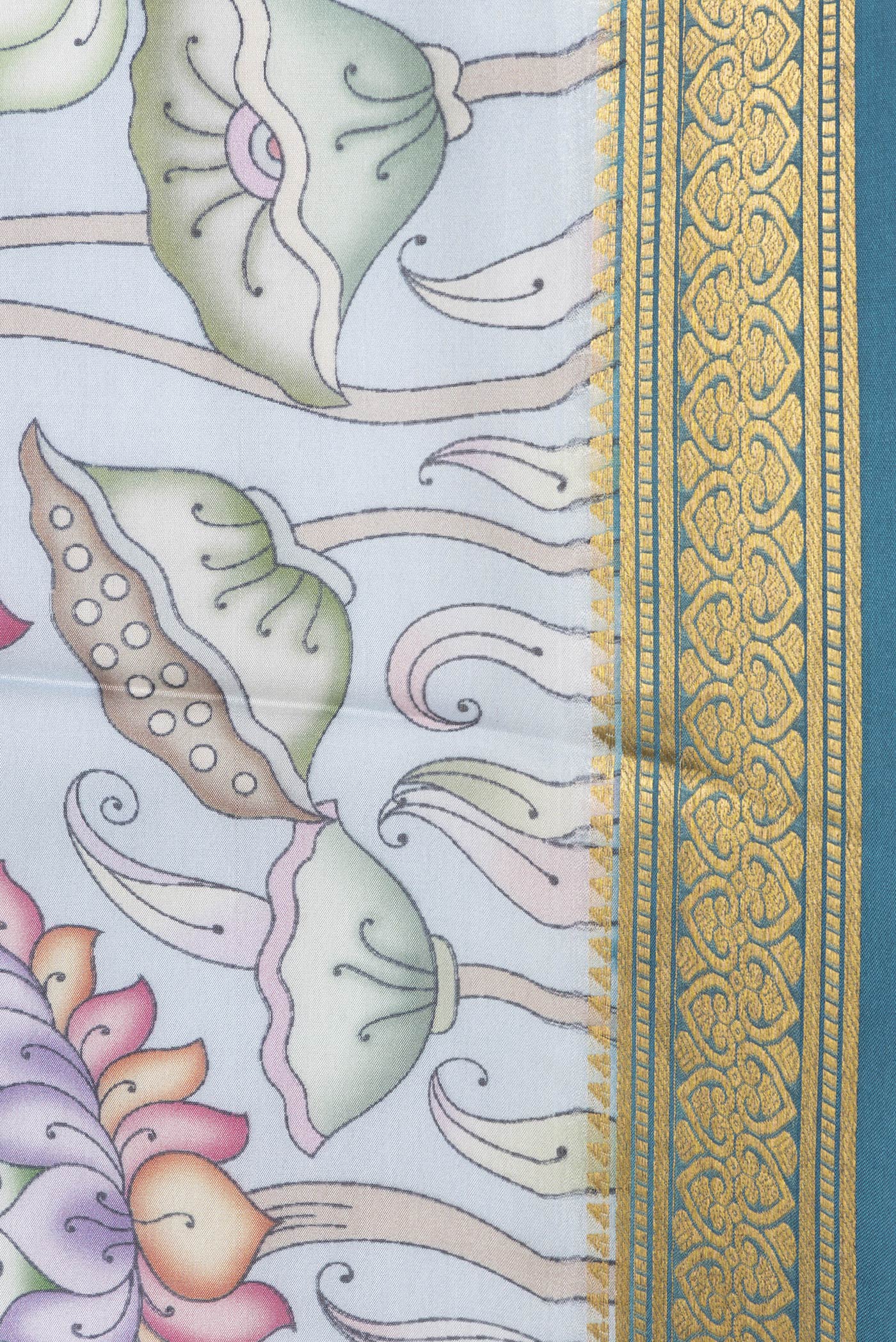 Border image of Light Blue Dual Tone Mysore Silk Saree with Printed design on the body and Zari Border. 