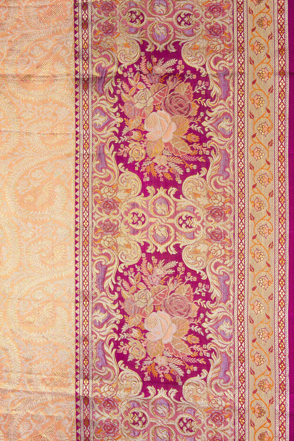 Border image of Golden Peach Dual Tone Kanchipuram Tissue Silk Saree with Zari Brocade on the body and Fancy Border. 
