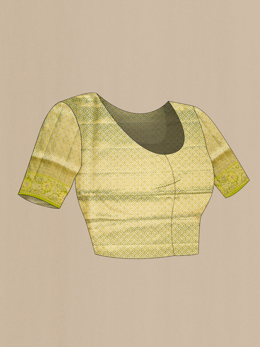 Close up image of the blouse of Pista Green Dual Tone Kanchipuram Tissue Silk Saree with Zari Brocade on the body and Fancy Border. 
